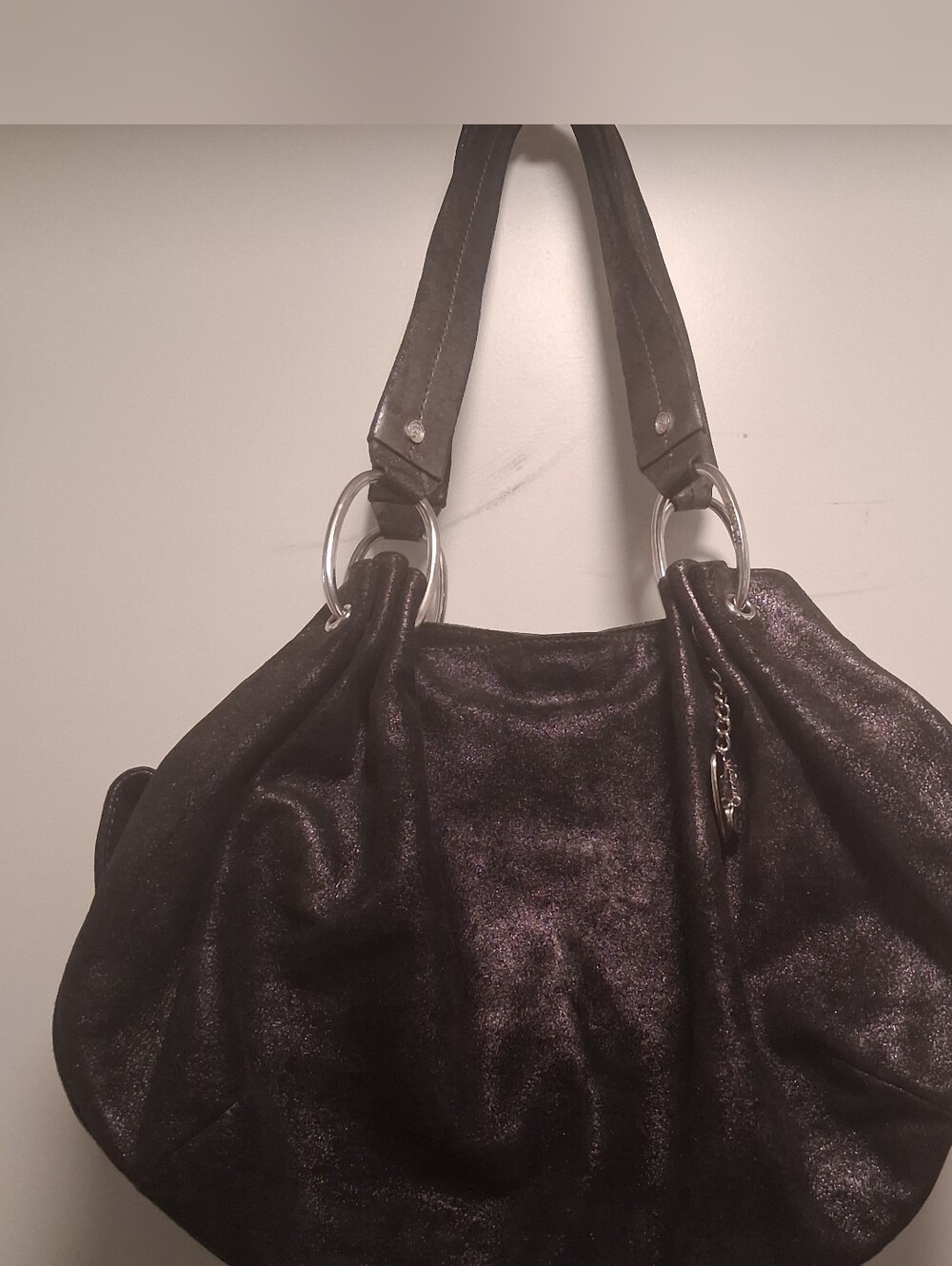 Vintage Y2K Juicy Couture Black Metallic Shimmer Leather Shoulder Bag Hobo